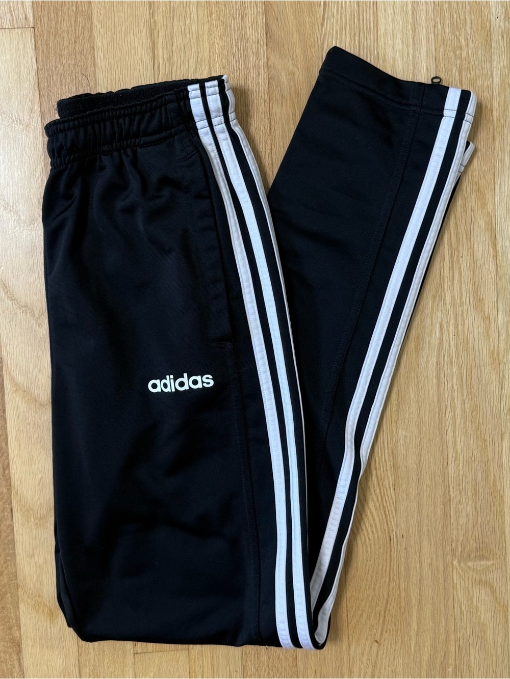 Adidas Men's Small Black 3-Stripe Track Pants Drawstring Tapered Zip Ankles